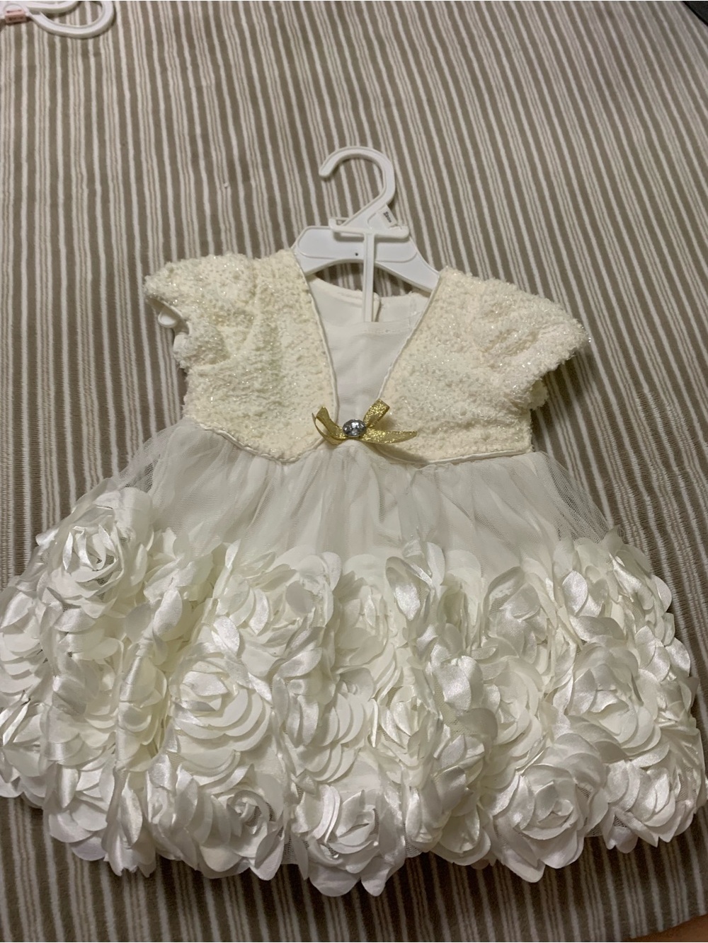 Nannette Ivory Floral Tulle Party Dress with Gold Bow